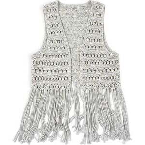 Forever 21 Womens Crochet Fringe Vest Cream Off White Boho Festival Large L/G